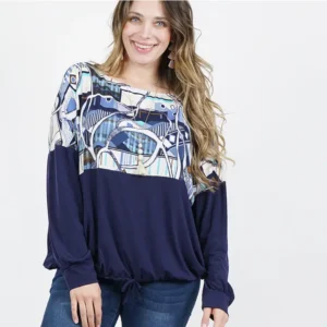 Plus Size Print Color Block Top-1XL