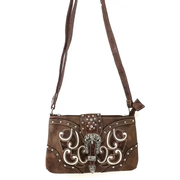 Western Floral Buckle Crossbody Pouch Bag-Brown - Image 3