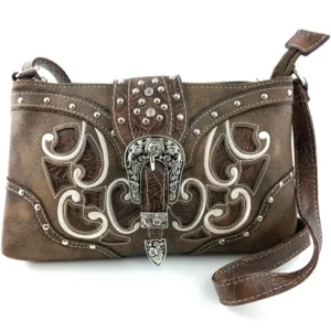 Western Floral Buckle Crossbody Pouch Bag-Brown