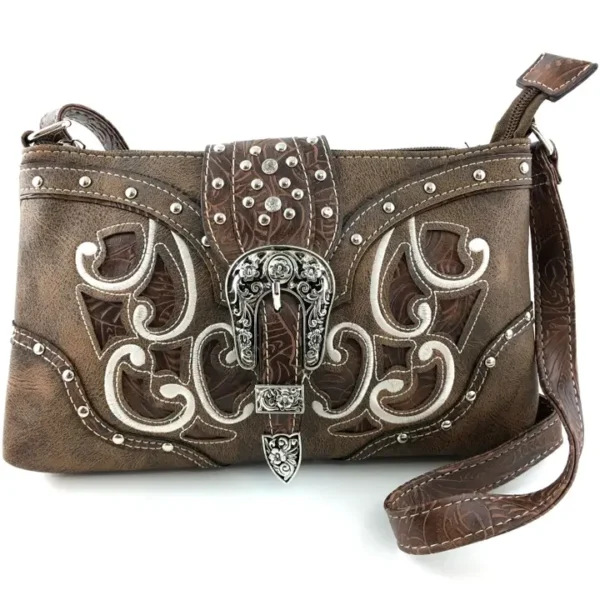 Western Floral Buckle Crossbody Pouch Bag-Brown