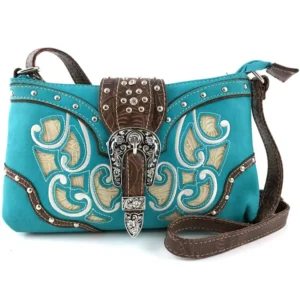 Western Floral Buckle Crossbody Pouch Bag-Turquoise